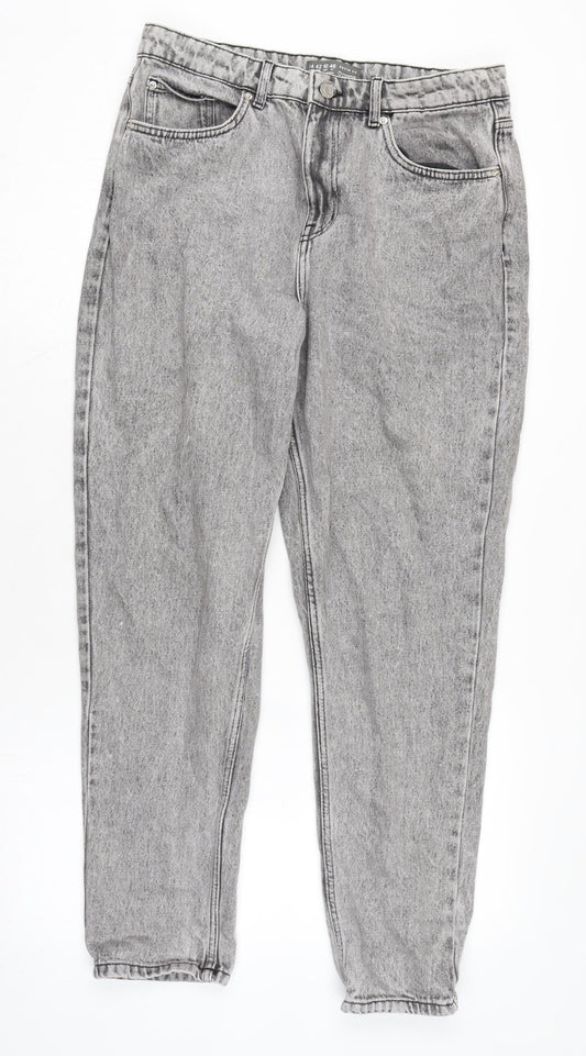 Additional front view of Denim & Co. women’s grey cotton straight jeans, size UK 14, 28.5-inch leg regular zip