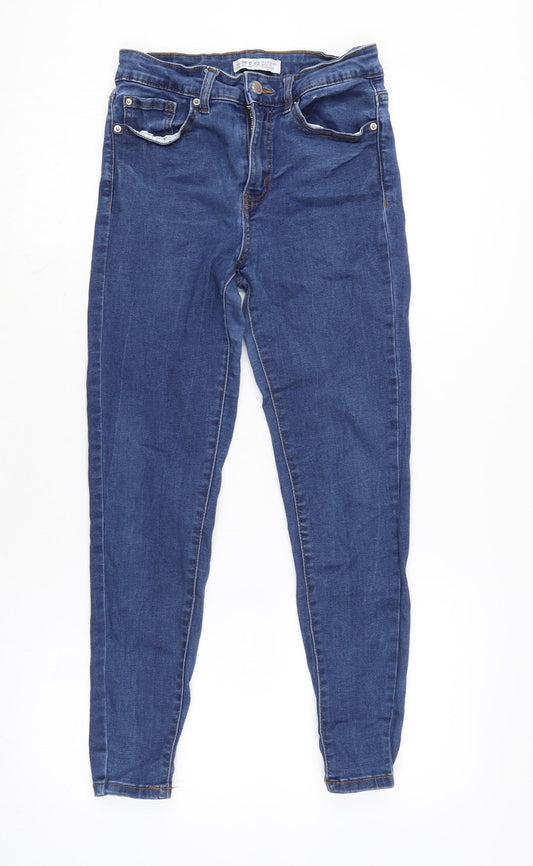 Additional front view of Denim & Co. women’s blue cotton blend tapered jeans, size UK 10, 25-inch leg regular zip