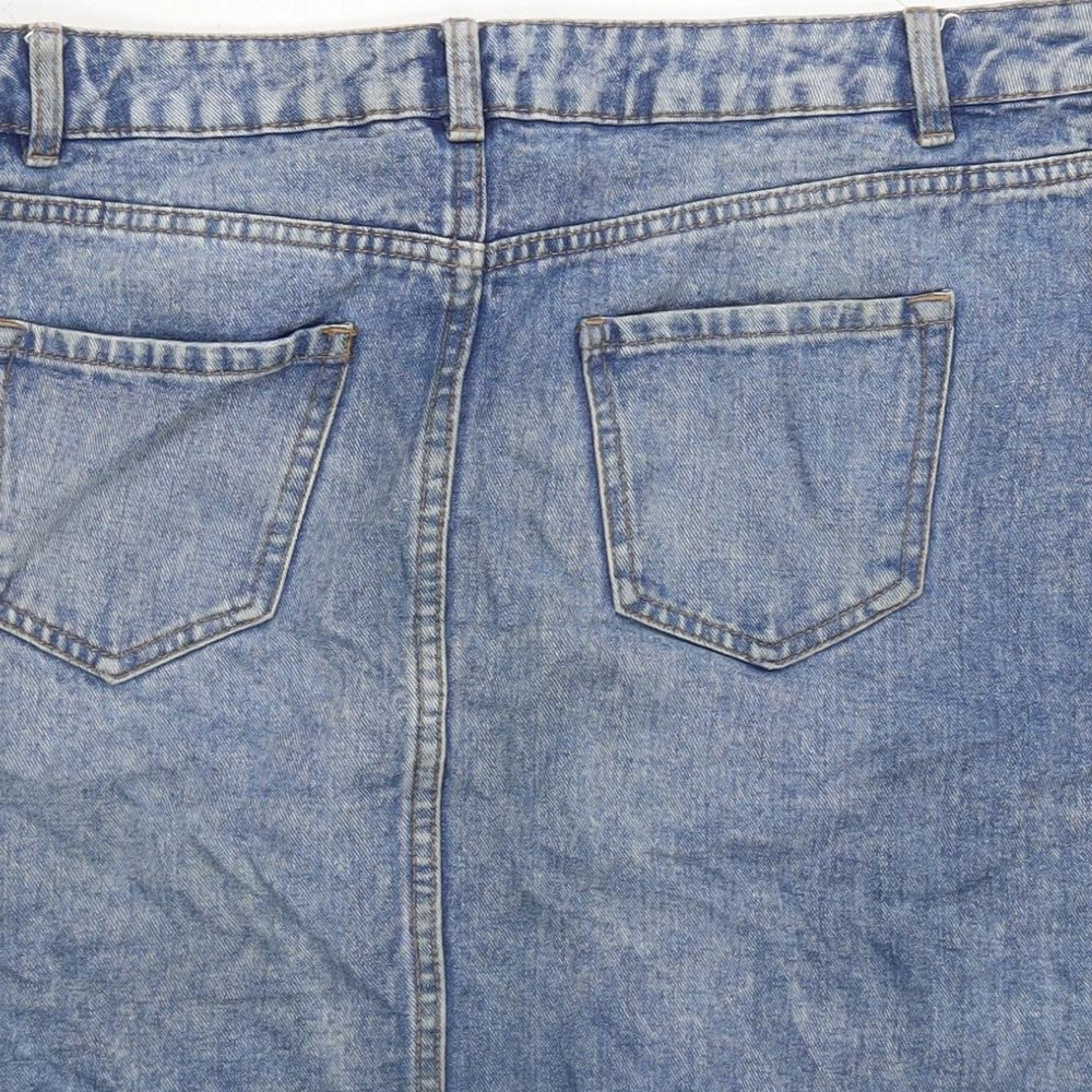 New Look Womens Blue Cotton A-Line Skirt Size 14 Zip - Distressed