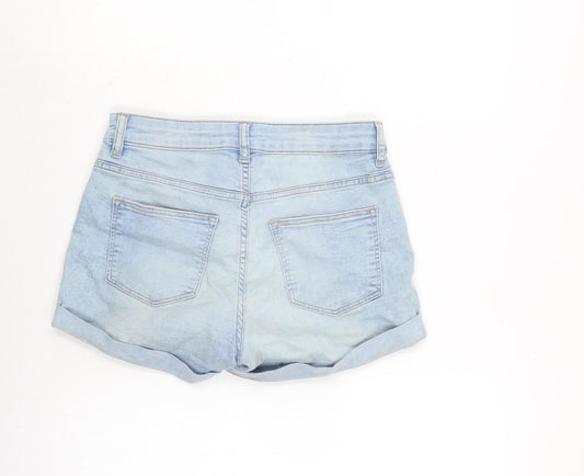 H&M Womens Blue Houndstooth Cotton Boyfriend Shorts Size 8 Regular Zip