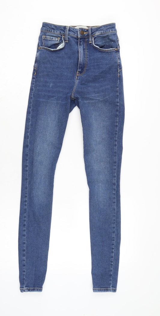 Forever 21 Womens Blue Cotton Blend Tapered Jeans Size 4 L30 in Regular Zip