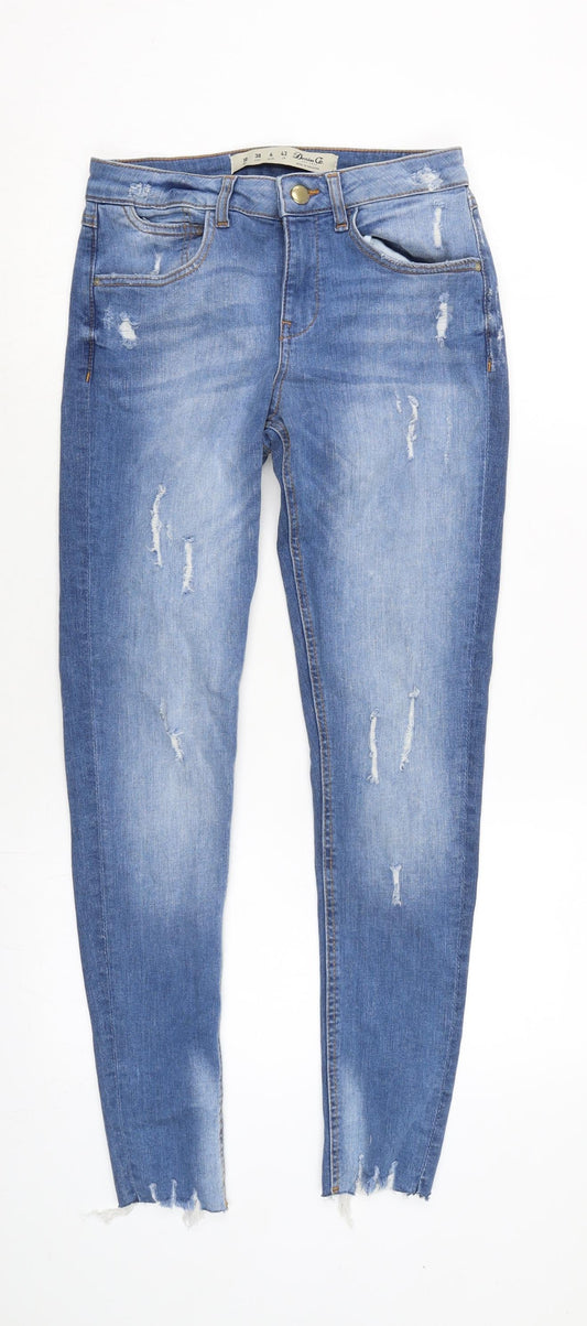 Additional front view of Denim & Co. women’s blue cotton blend tapered jeans, size UK 10, 28.5-inch leg regular zip