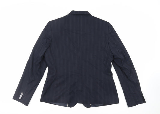 AMARANTO Womens Blue Striped Jacket Blazer Size 16 Button