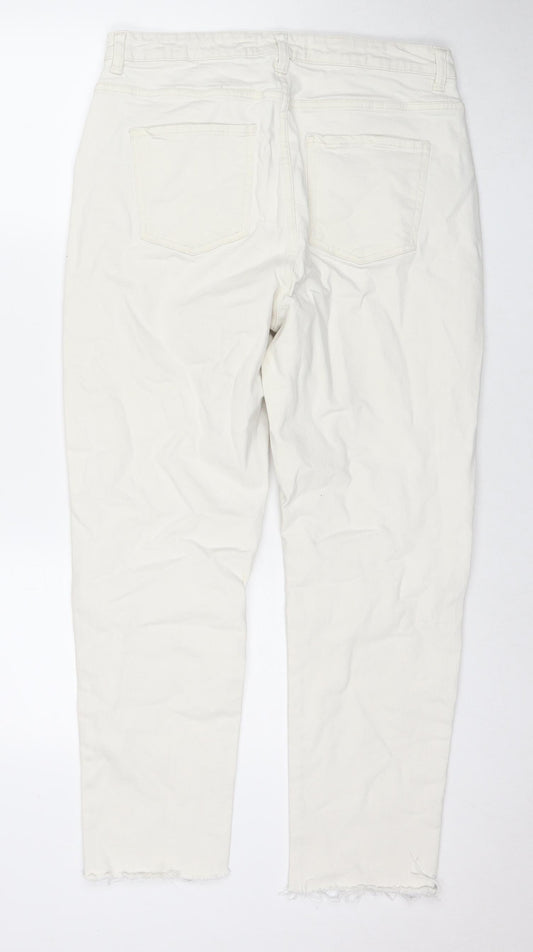 Denim & Co. Womens White Cotton Cropped Jeans Size 14 L27 in Regular Zip