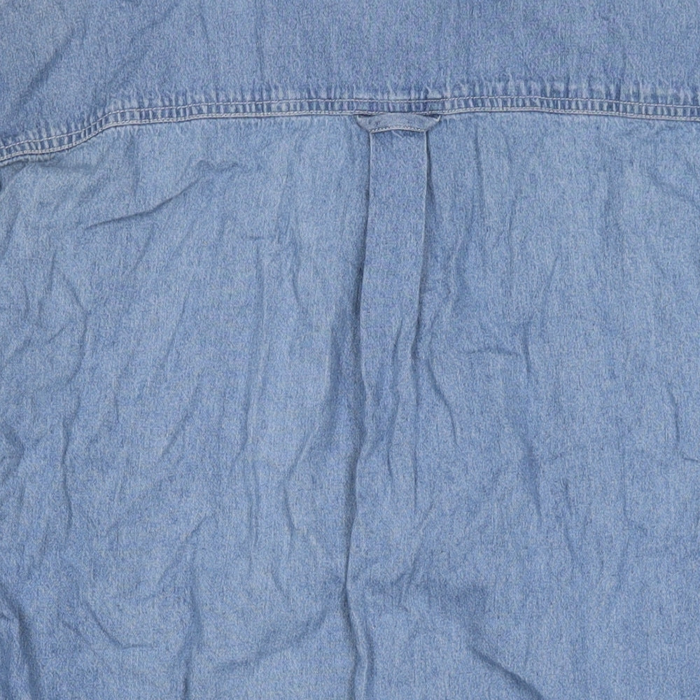 New Fast Mens Blue Cotton Button-Up Size M Collared Button