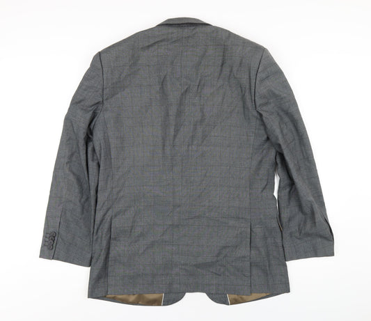 Aspen & Court Mens Grey Plaid Polyester Jacket Blazer Size 40 Regular