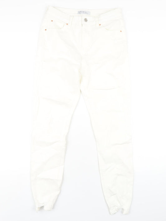 Additional front view of Denim & Co. women’s white cotton skinny jeans, size UK 12, 28-inch leg regular zip