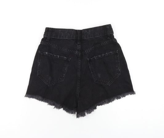 Denim & Co. Womens Black Cotton Cut-Off Shorts Size 4 Regular Zip