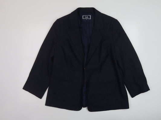 Additional front view of EMW women’s blue jacket, size UK 18, hook & eye