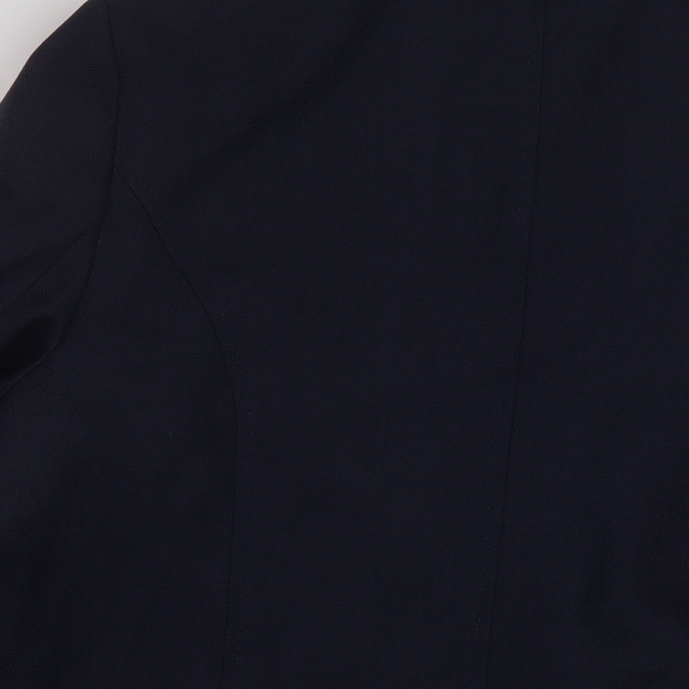 Brand and care label for EMW women’s blue jacket, size UK 18, hook & eye