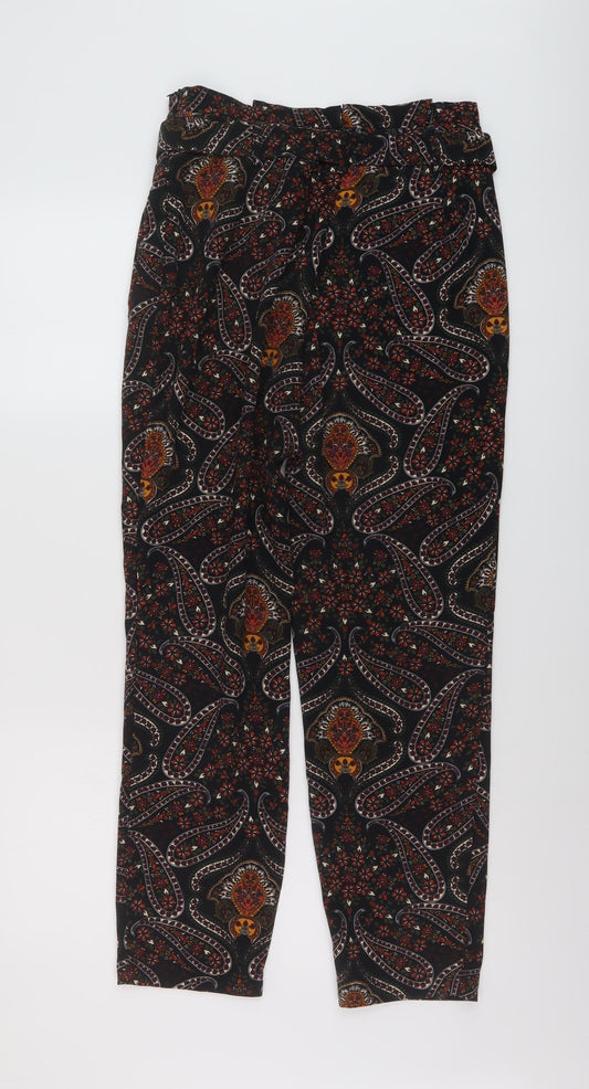 Stradivarius Womens Black Geometric Polyester Trousers Size 9 Months L27 in Regular Zip