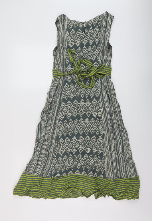 Monsoon Womens Grey Geometric Viscose A-Line Size 10 Round Neck Button