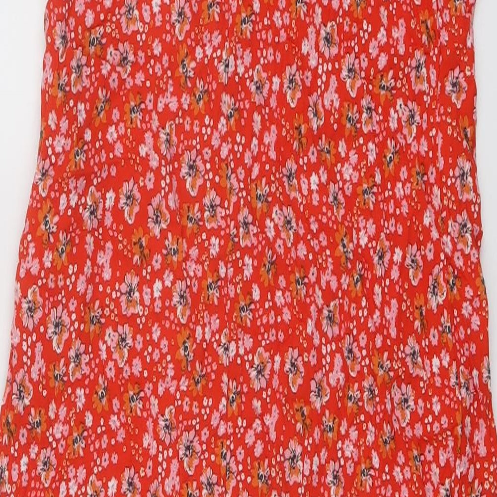 Marks and Spencer Womens Red Floral Viscose A-Line Size 10 Sweetheart Zip