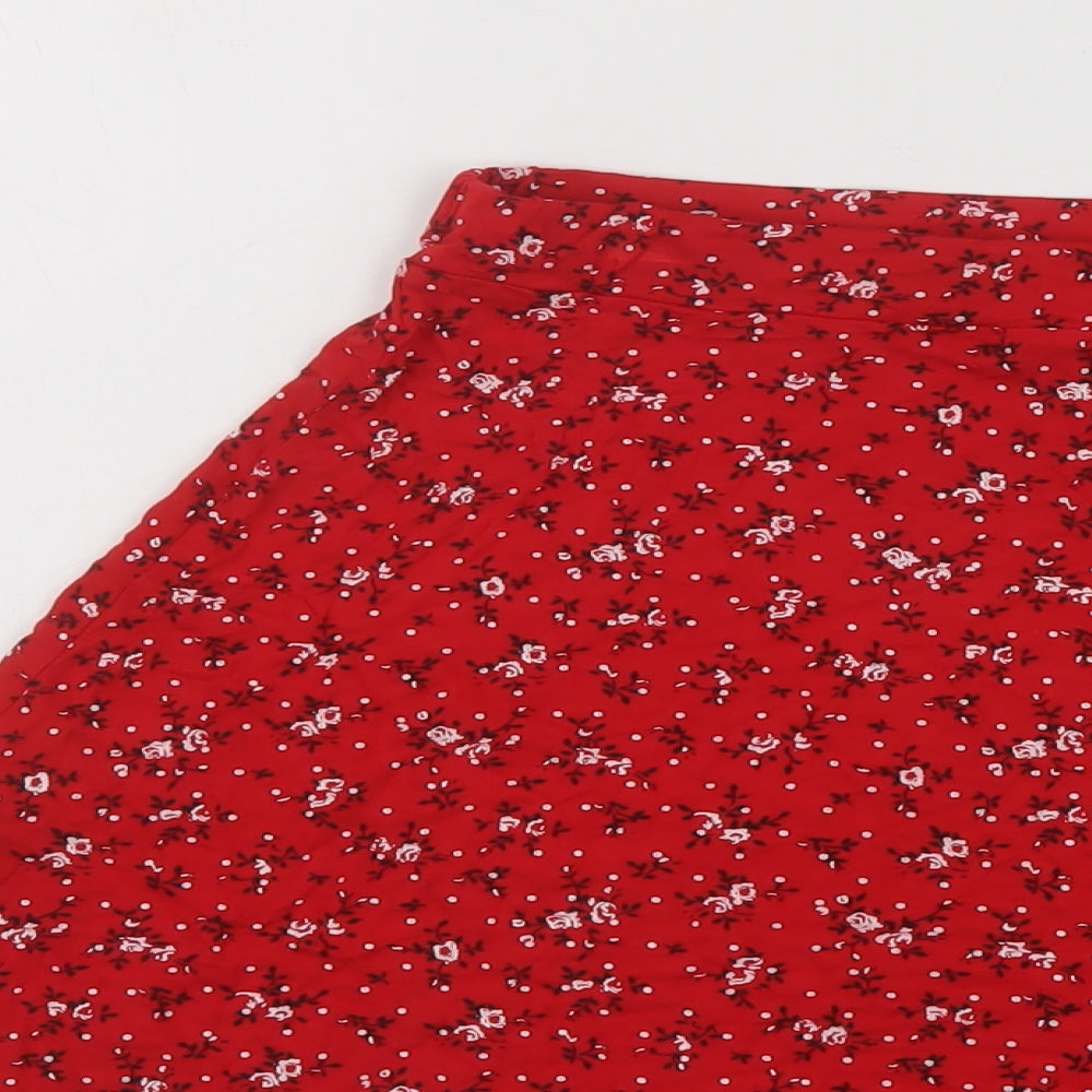 PRETTYLITTLETHING Womens Red Floral Viscose A-Line Skirt Size 10