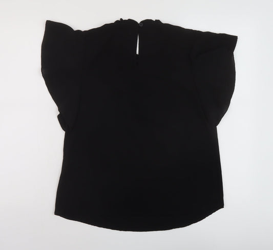 Boohoo Womens Black Polyester Basic Blouse Size 8 Round Neck