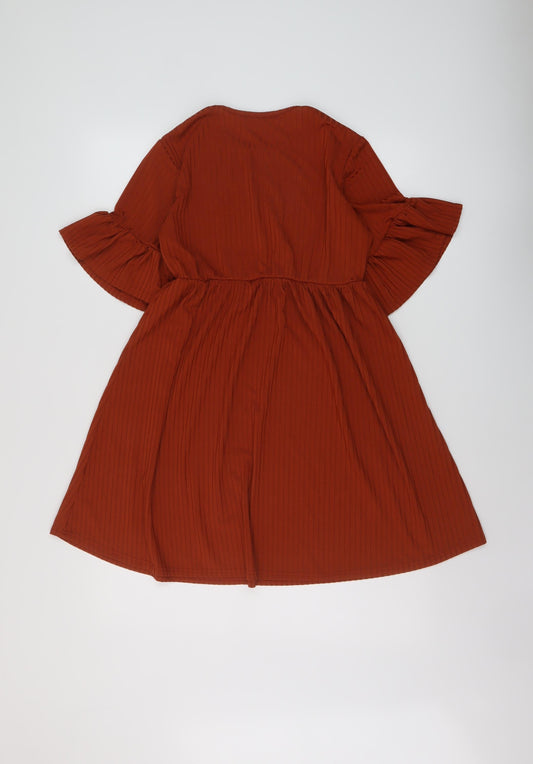 Boohoo Womens Brown Polyester A-Line Size 10 Round Neck Pullover