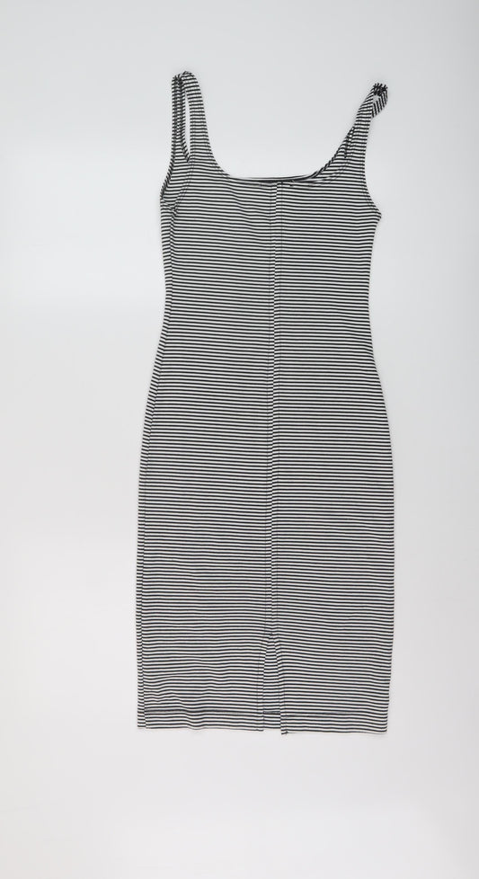 Zara Womens Beige Striped Polyester Bodycon Size S Round Neck Pullover