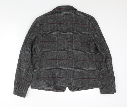 Autograph Womens Grey Check Jacket Blazer Size 14 Button