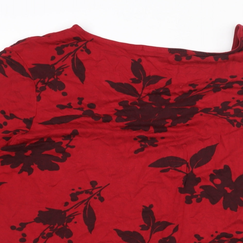 C.M.D Womens Red Floral Viscose Basic Blouse Size XL Round Neck