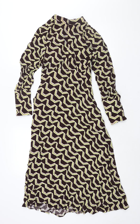 Additional front view of Autograph women’s multicoloured geometric viscose shift, size UK 8, mock neck zip - belted