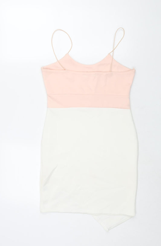 Misguided Womens Pink Colourblock Polyester Mini Size 10 Scoop Neck Pullover