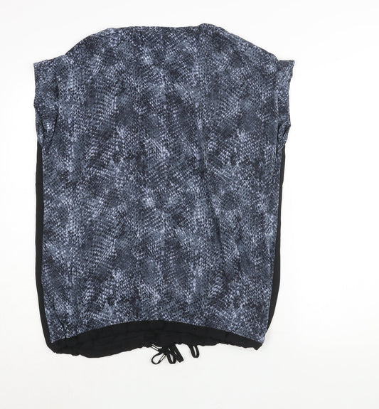 Autograph Womens Black Polyester Basic Blouse Size 18 Round Neck - Drawstring Hem Snakeskin Print Back