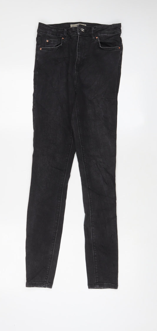 Additional front view of Denim & Co. women’s black cotton skinny jeans, size UK 10, 29-inch leg regular zip