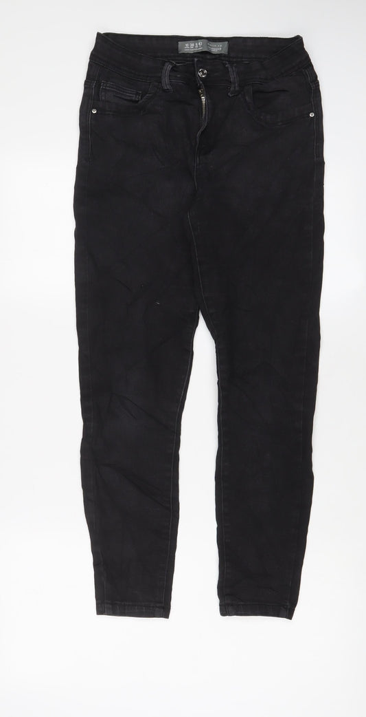 Additional front view of Denim & Co. women’s black cotton skinny jeans, size UK 10, 27-inch leg regular zip