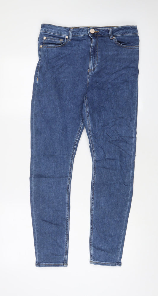 Additional front view of ASOS women’s blue cotton skinny jeans, size UK 30, in, 32-inch leg regular zip
