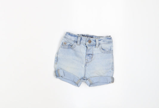 NEXT Girls Blue Cotton Cropped Trousers Size 3-6 Months Zip - Adjustable waist