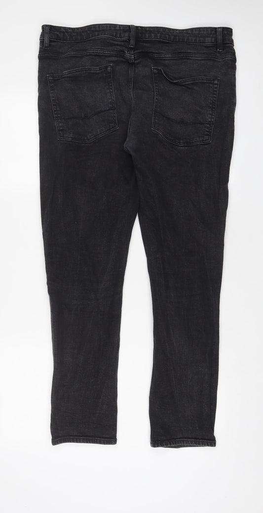 ASOS Mens Grey Cotton Straight Jeans Size 38 in L30 in Slim Button