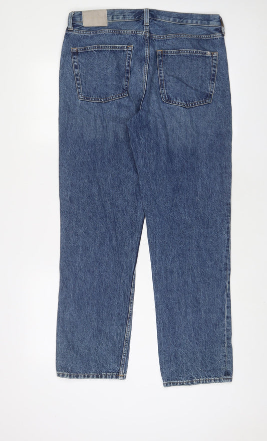 Everlane Mens Blue Cotton Straight Jeans Size 34 in L30 in Regular Button - Short Leg, Pockets