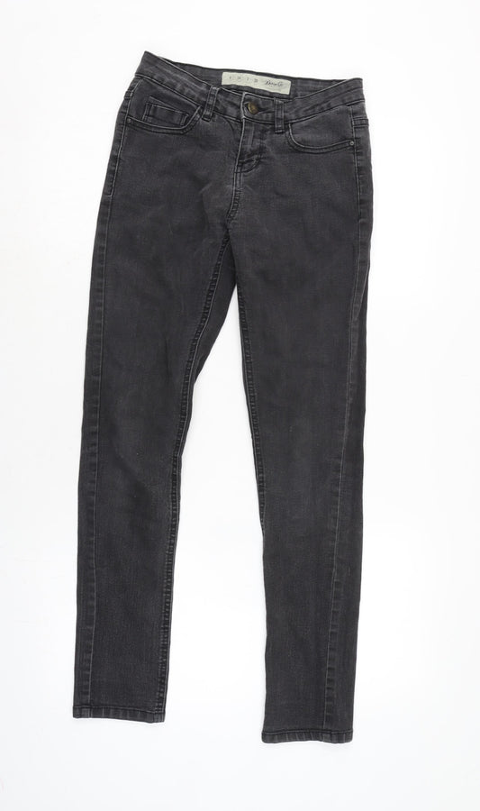 Additional front view of Denim & Co. women’s grey cotton blend straight jeans, size UK 6, 28-inch leg regular zip
