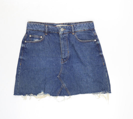 Additional front view of Berksha women’s blue cotton a-line skirt, size UK 10, button