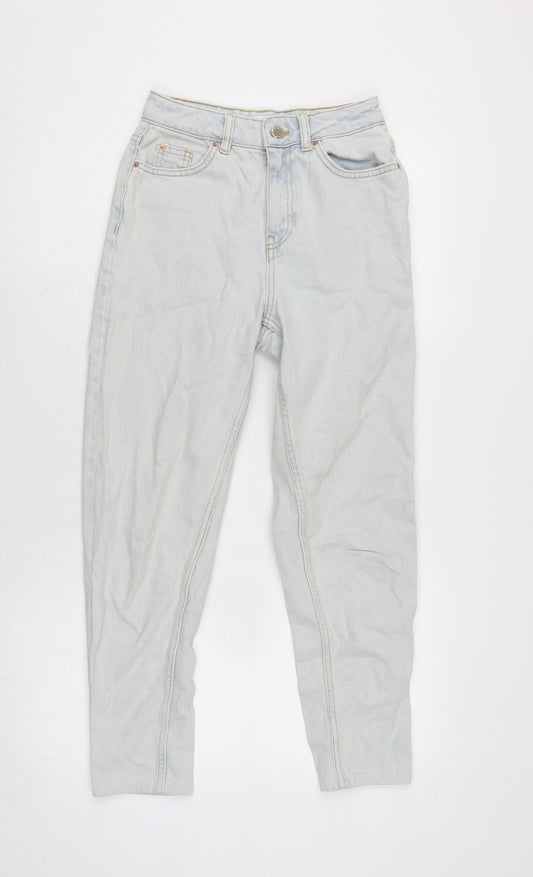 Additional front view of Denim & Co. women’s blue cotton tapered jeans, size UK 4, 25-inch leg regular zip