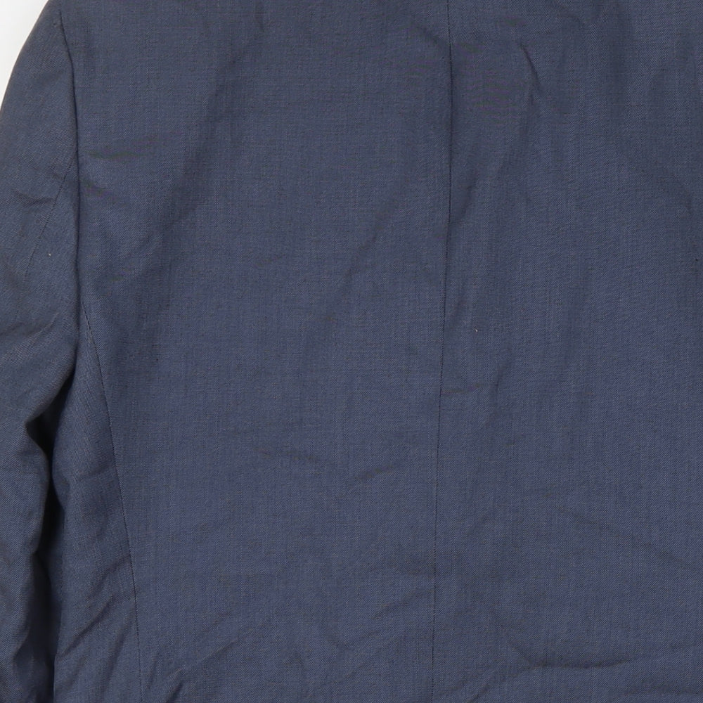 Brand and care label for ASOS men’s grey polyester jacket suit jacket, size 36, regular