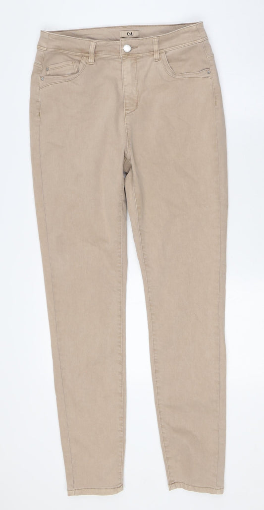Additional front view of C&A women’s beige cotton straight jeans, size UK 10, 30-inch leg regular button