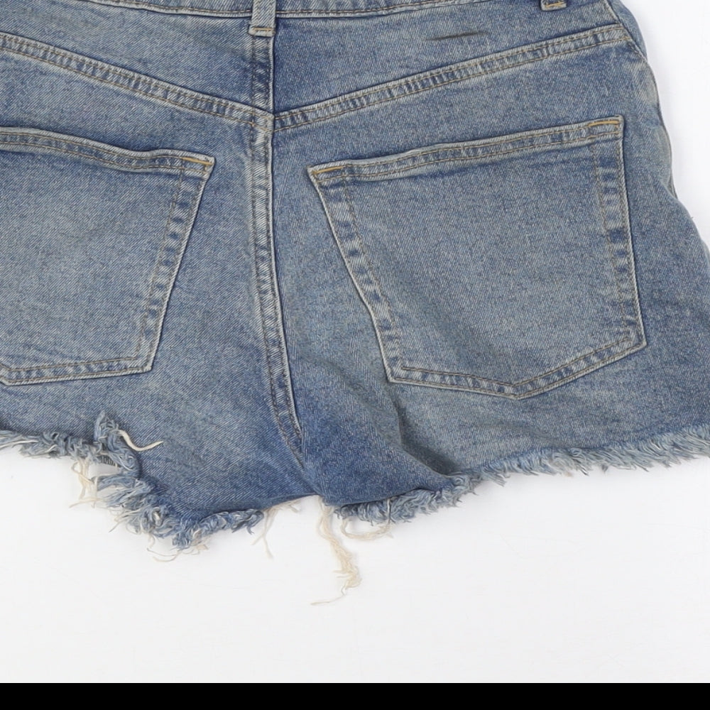 Divided by H&M Womens Blue Cotton Basic Shorts Size 4 Regular Button - Raw Hem