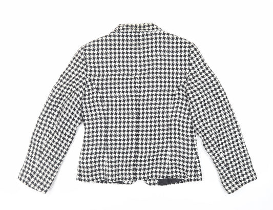 Classic Woman Womens Black Geometric Jacket Blazer Size 12 Button