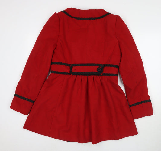 Miss Selfridge Womens Red Overcoat Coat Size 12 Button
