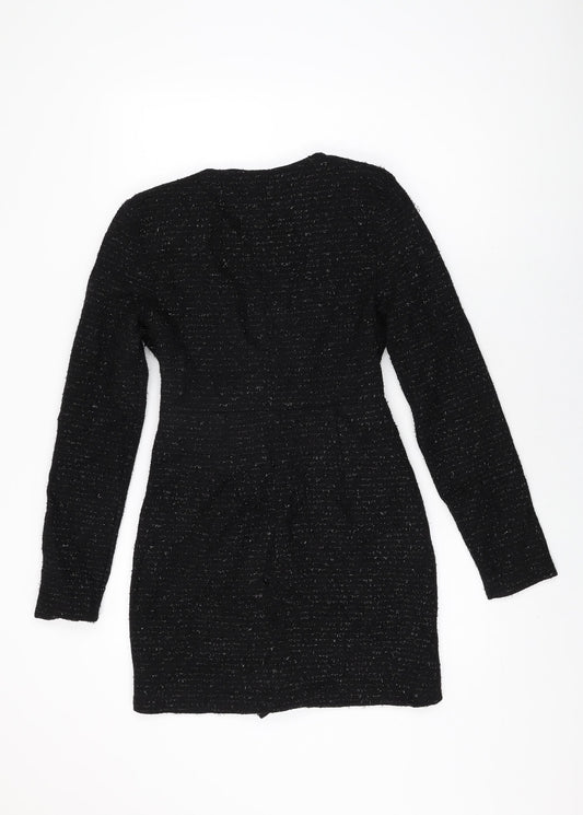 Zara Womens Black Viscose Bodycon Size S V-Neck Zip