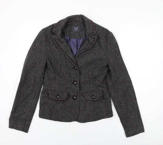 Additional front view of Crew Clothing Grey Jacket, size 8, Button