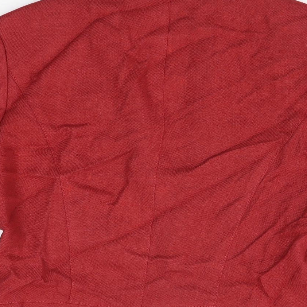 Brand and care label for Principles women’s red jacket, size UK 12, hook & eye
