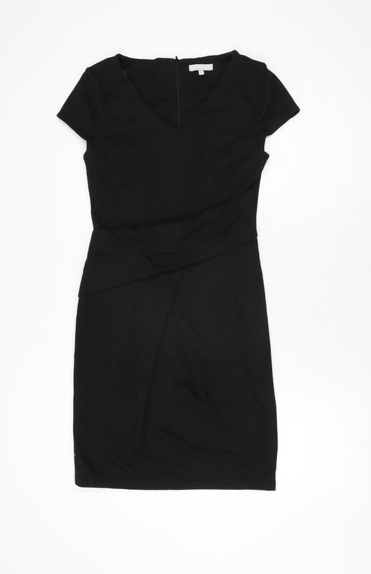 Additional front view of Red Herring women’s black polyester bodycon, size UK 10, v-neck zip