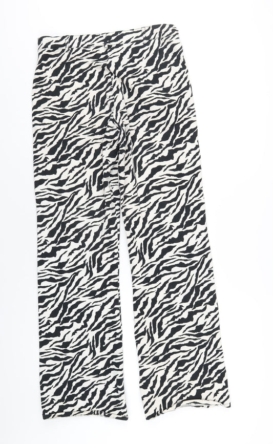 Motel Womens Black Animal Print Cotton Straight Jeans Size L L32 in Regular Zip - Zebra Print