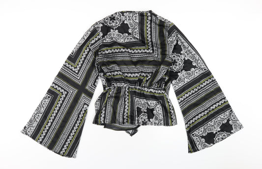 Missguided Womens Black Geometric Polyester Basic Blouse Size 10 V-Neck