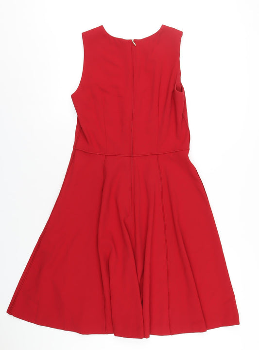 H&M Womens Red Polyester A-Line Size 10 Round Neck Zip