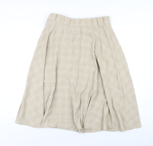 Classic Womens Beige Plaid Polyester A-Line Skirt Size 14 Zip