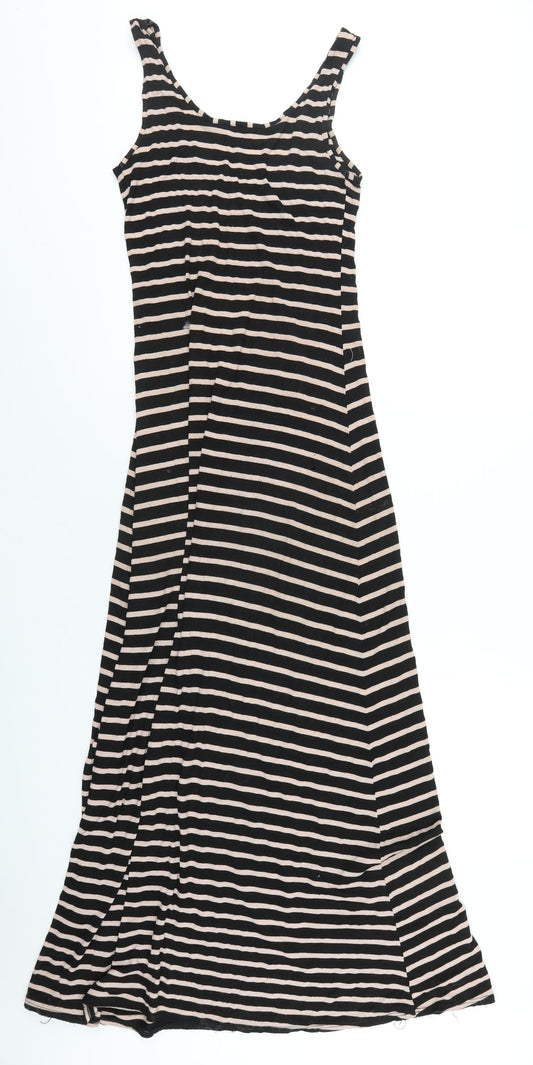 Dorothy Perkins Womens Black Striped Viscose Maxi Size 10 Scoop Neck Pullover