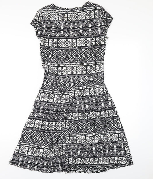 Dorothy Perkins Womens Black Geometric Cotton A-Line Size 10 Round Neck Pullover